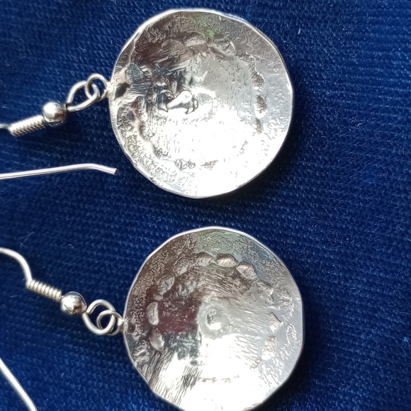 Silver Stamped Concho Dangle Earrings - Picture 7 of 16